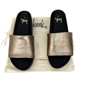 Beek Pelican Leather Platform Slides Sandals in Bronze Black Size 6